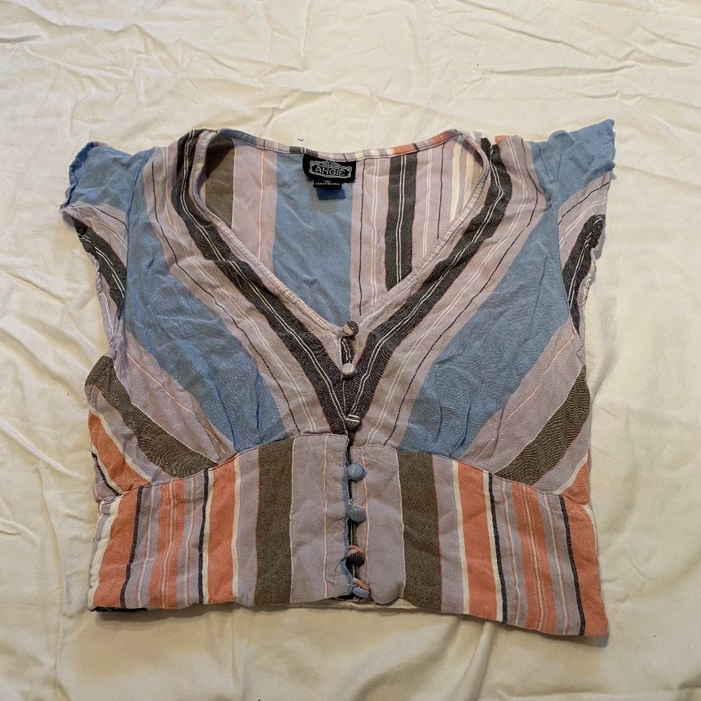 Angie Button Front Striped Blouse